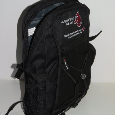 Rucksack schwarz mit Aufdruck